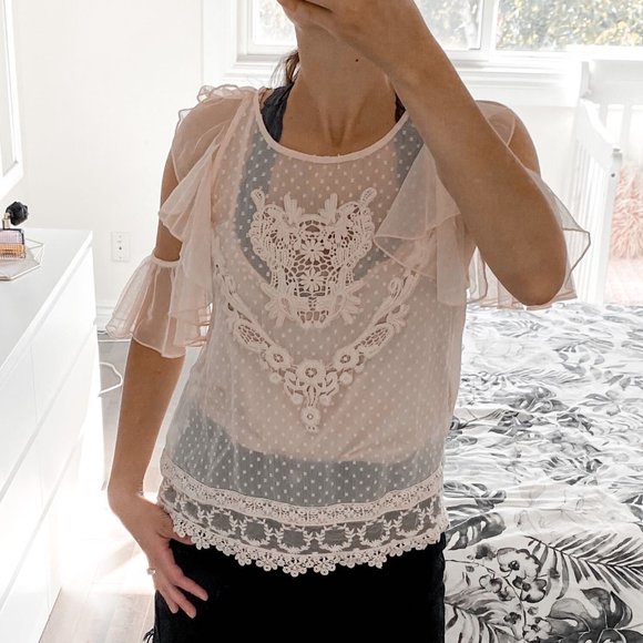 Forever 21 Ruffled Lace-Trim Top, size XS - Picture 2 of 4